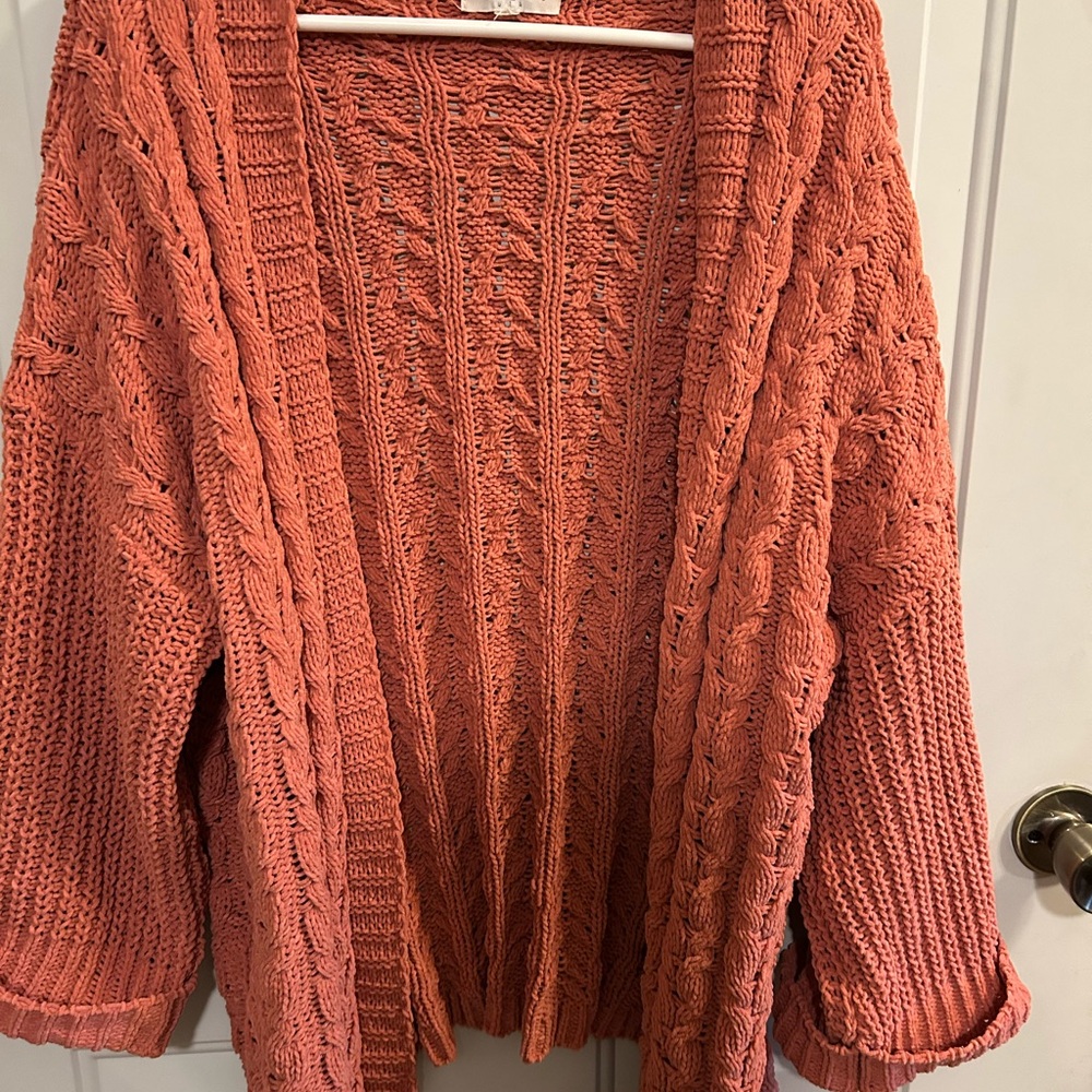 Umgee Coral Chunky Knit Cardigan Sweater